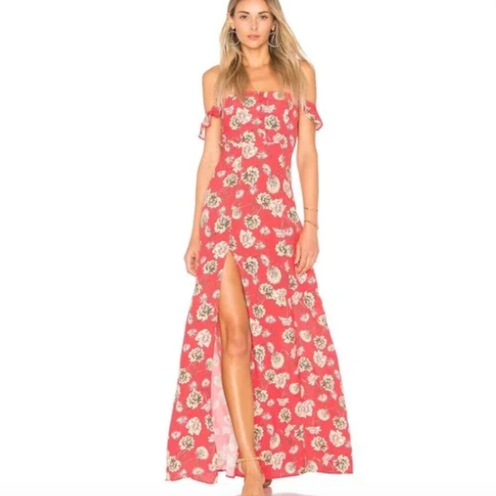 Flynn Skye Bella Floral Ruffle Off Shoulder Maxi Dress Floral Fireworks-M